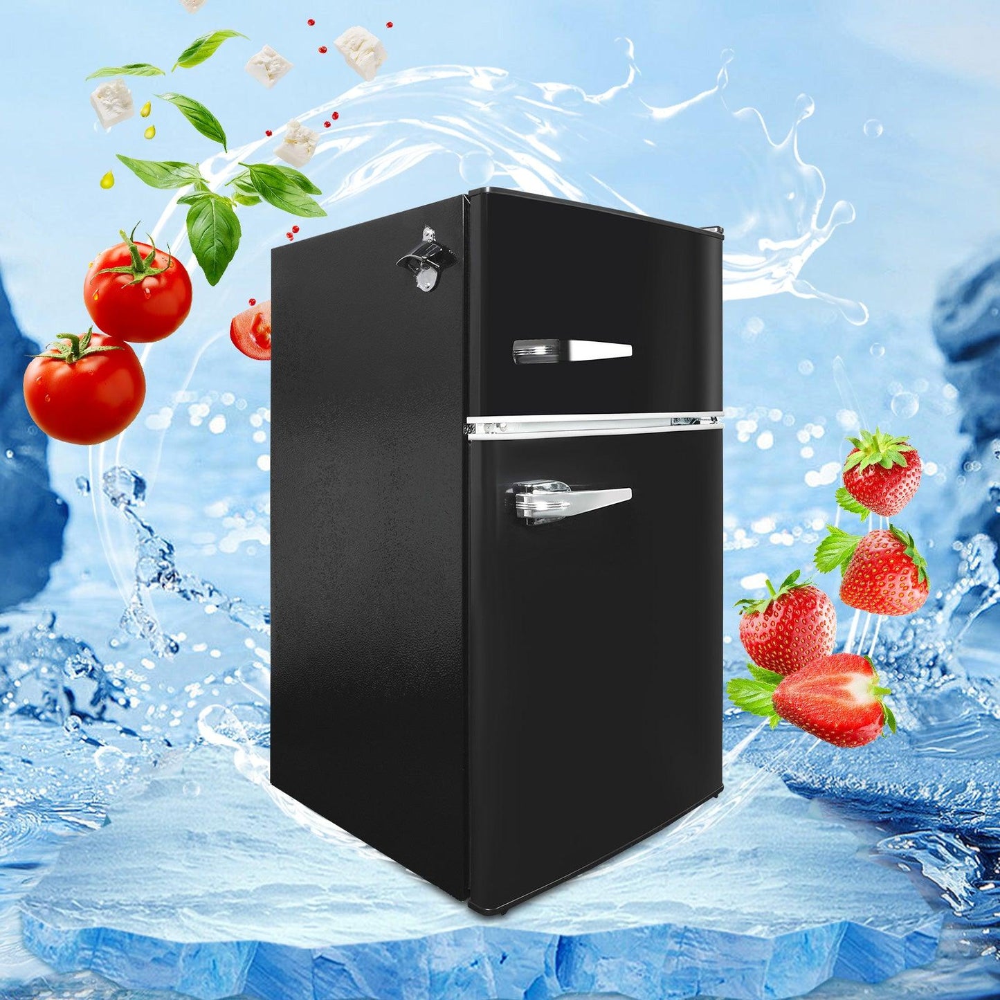 Luckyermore 3.2 Cu.Ft. 2-Door Fridge with Freezer Compact Refrigerator with Glass Shelves