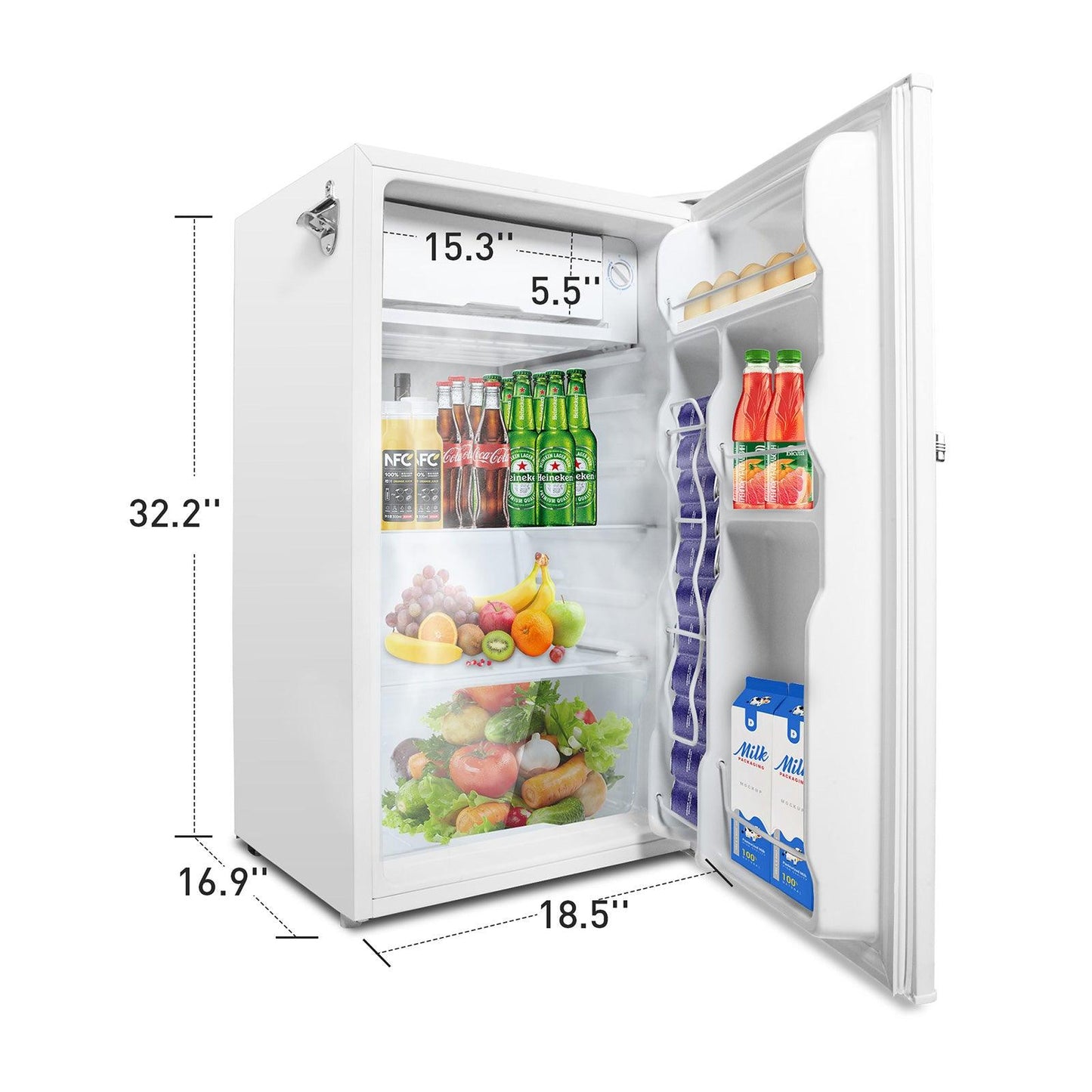 Luckyermore 3.2 Cu.Ft. Small Fridge with Freezer Compact Refrigerator with Adjustable Legs, White