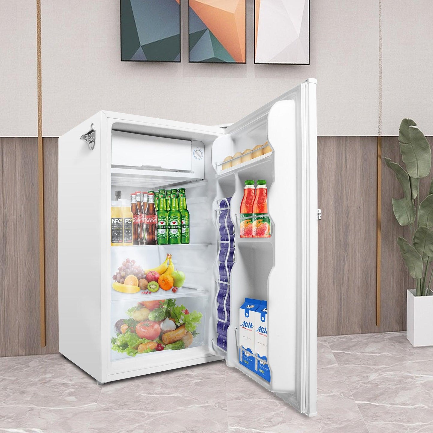 Luckyermore 3.2 Cu.Ft. Small Fridge with Freezer Compact Refrigerator with Adjustable Legs, White