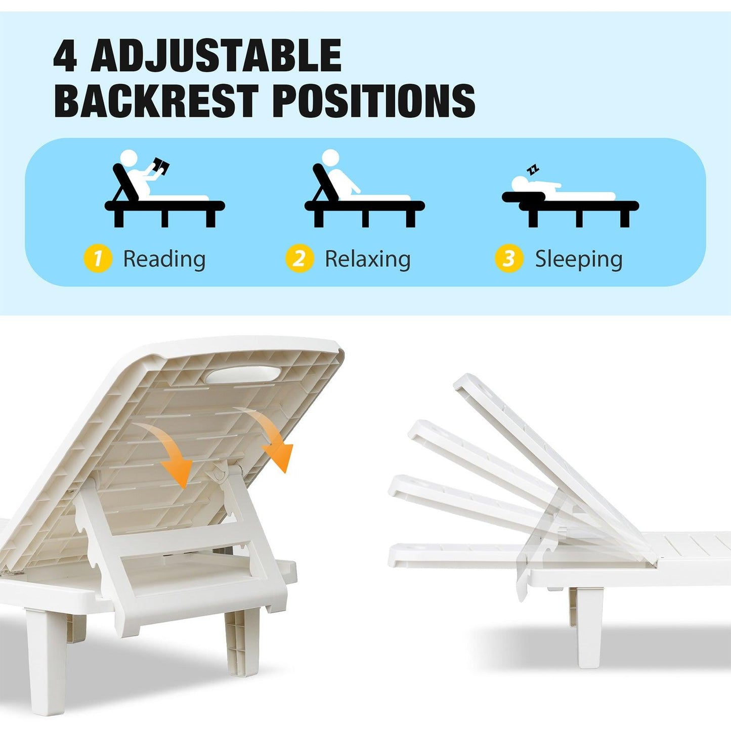 Luckyermore 74" Outdoor Chaise Lounge Patio Pool Lounge Chairs with 4 Level Adjustable Backrest 350lbs Weight Capacity
