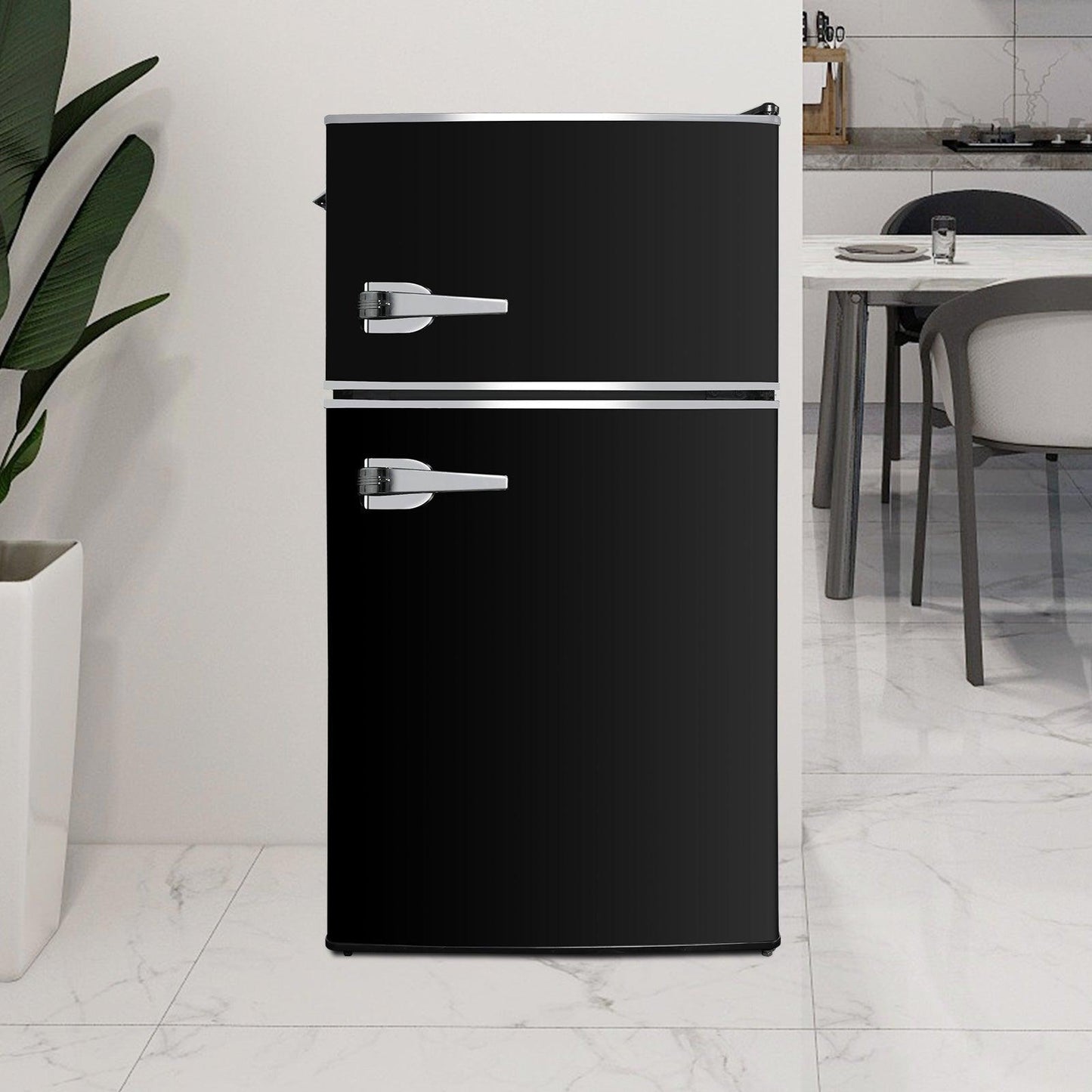 Luckyermore 3.2 Cu.Ft. 2-Door Fridge with Freezer Compact Refrigerator with Glass Shelves