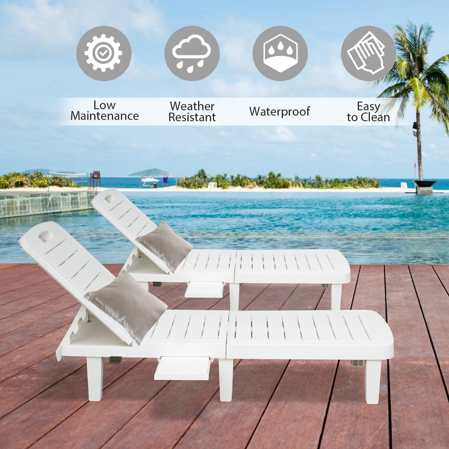 Luckyermore 74" Outdoor Chaise Lounge Patio Pool Lounge Chairs with 4 Level Adjustable Backrest 350lbs Weight Capacity