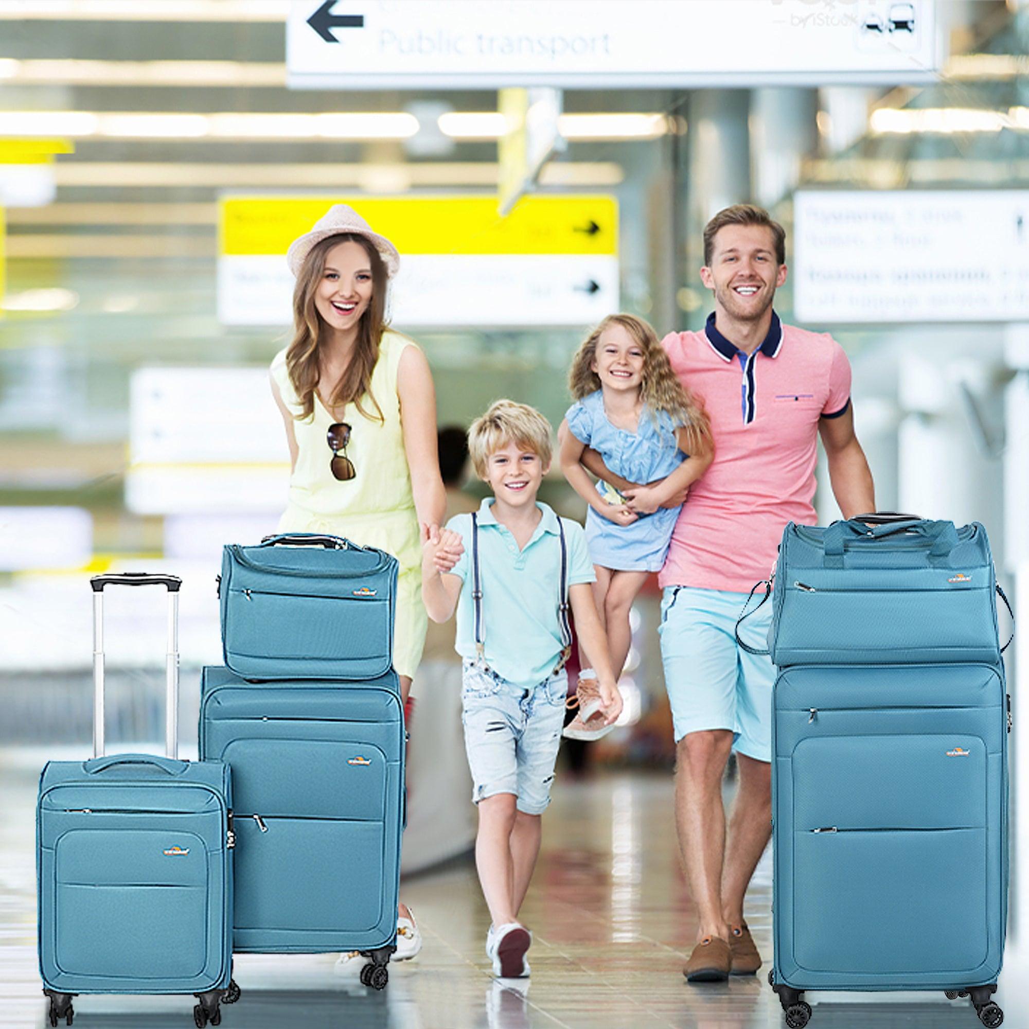 5-Piece Luggage Sets 18"/24"/28" with Cosmetic Bag and Travel Bag Lightweight Expandable Suitcase Set, Blue - Luckyermore