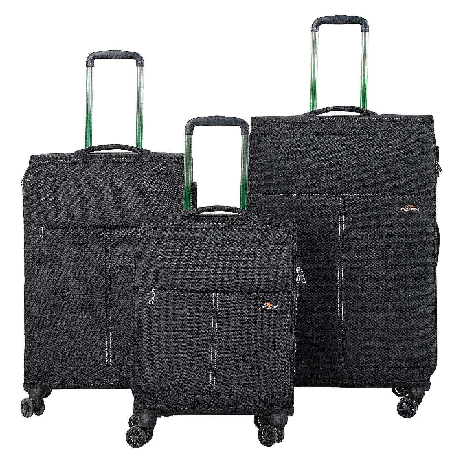 3-Piece Luggage Sets 20"/24"/28" with Wheels and Smooth Trolley Lightweight Expandable Suitcase Set, Black - Luckyermore