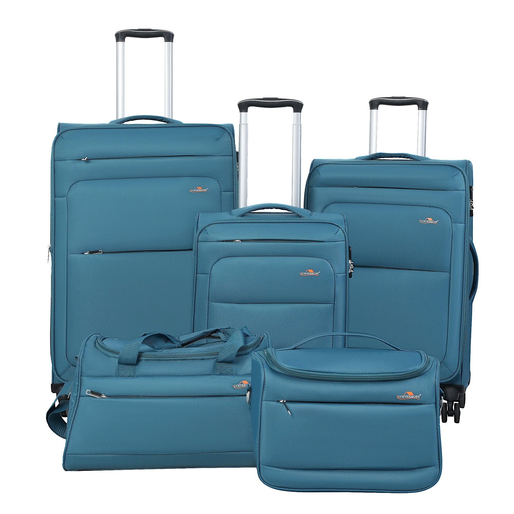 5-Piece Luggage Sets 18"/24"/28" with Cosmetic Bag and Travel Bag Lightweight Expandable Suitcase Set, Blue - Luckyermore