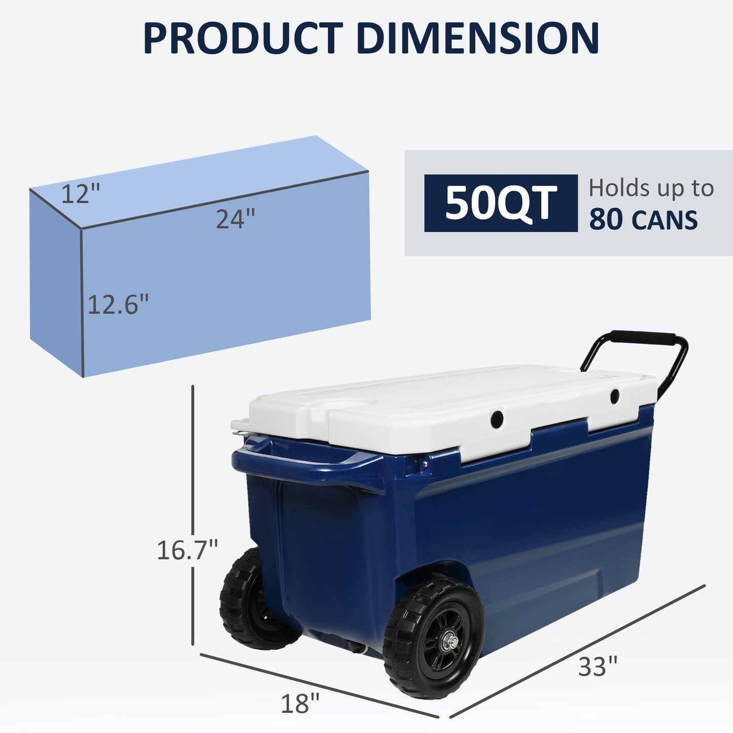 Luckyermore 50QT Portable Ice Cooler Box with Wheels and Handle Ice Chest for Camping for Outdoor Fishing Travel
