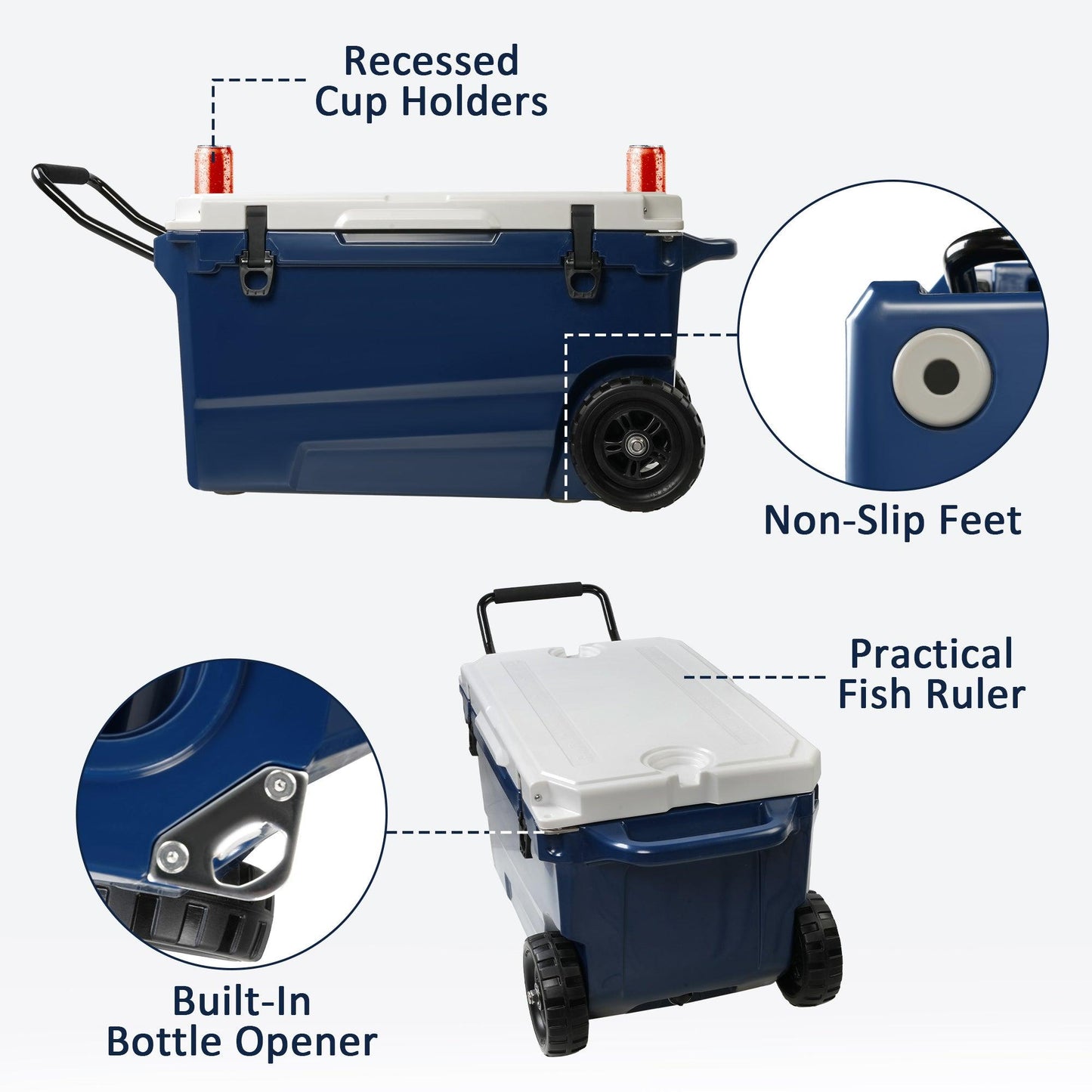 Luckyermore 50QT Portable Ice Cooler Box with Wheels and Handle Ice Chest for Camping for Outdoor Fishing Travel