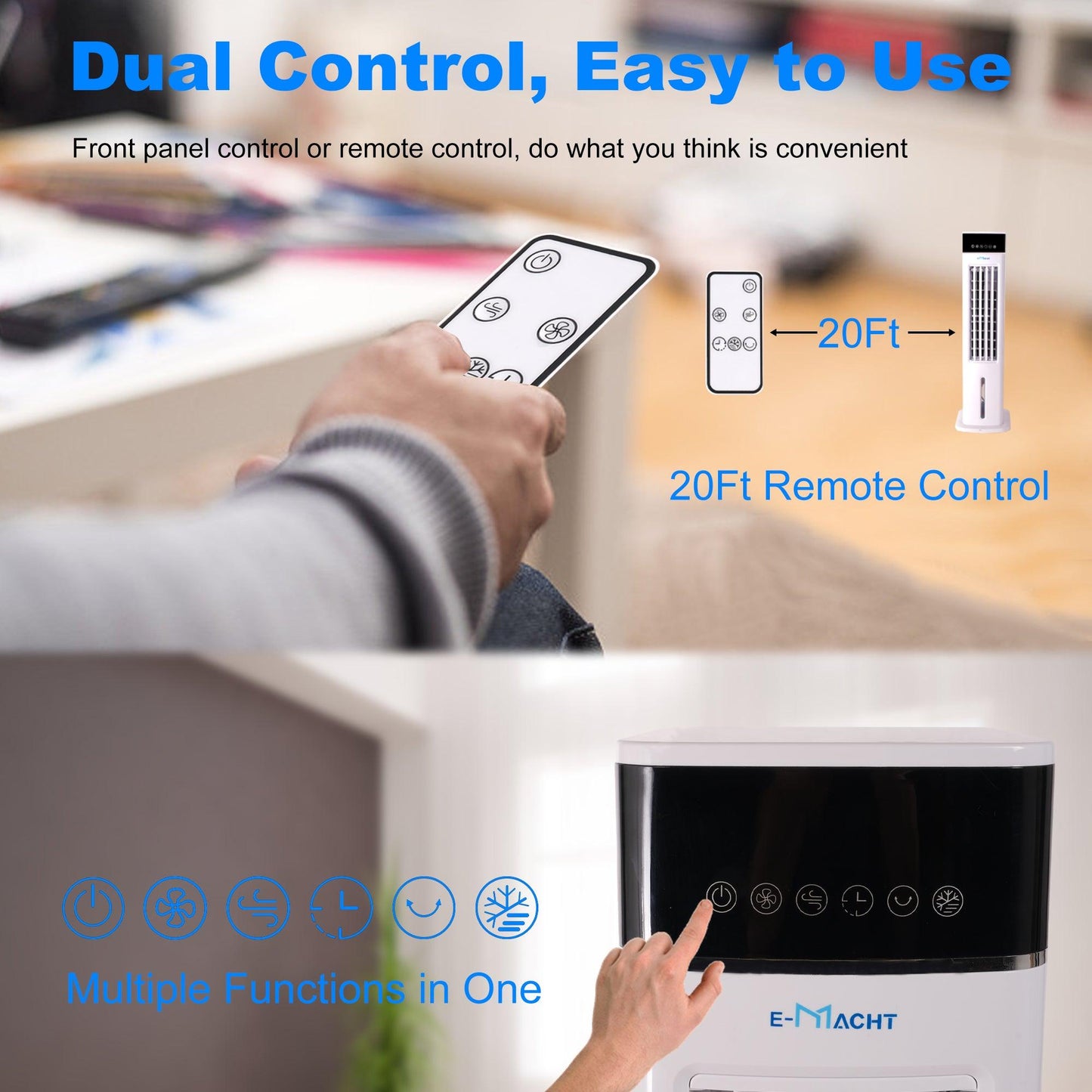Luckyermore 3-in-1 Portable Air Cooler, Cooling Tower Fan with 3 Speeds & 3 Modes, 3L Water Tank, 12H Timer Air Cooling Fan Remote Control for Bedroom, Office