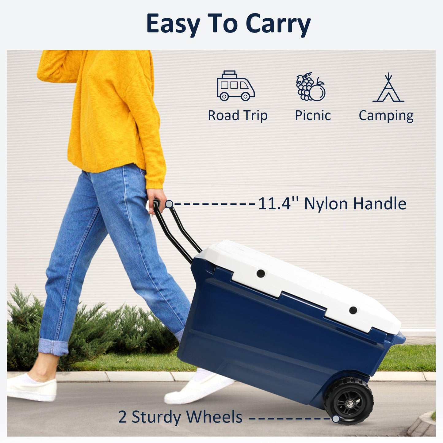 Luckyermore 50QT Portable Ice Cooler Box with Wheels and Handle Ice Chest for Camping for Outdoor Fishing Travel