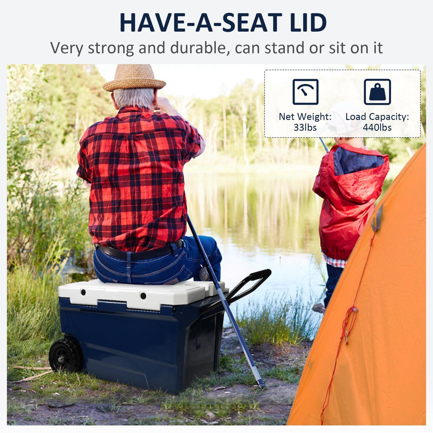 Luckyermore 50QT Portable Ice Cooler Box with Wheels and Handle Ice Chest for Camping for Outdoor Fishing Travel