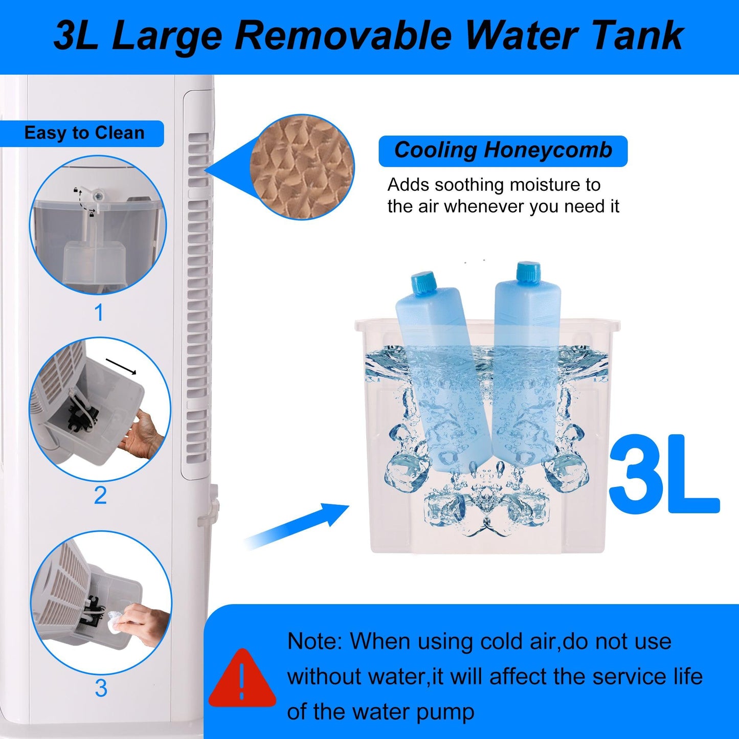 Luckyermore 3-in-1 Portable Air Cooler, Cooling Tower Fan with 3 Speeds & 3 Modes, 3L Water Tank, 12H Timer Air Cooling Fan Remote Control for Bedroom, Office