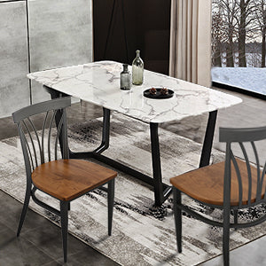 Set of 2 Kitchen Dining Chairs Wood Seat with Metal Legs Fully Assembled, Curve V Back