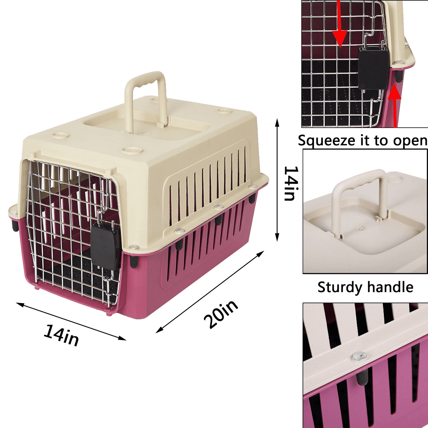 Luckyermore Medium Plastic Cat & Dog Carrier Cage Portable Pet Box Airline Approved Outdoor Kennel Car Travel Box, Red