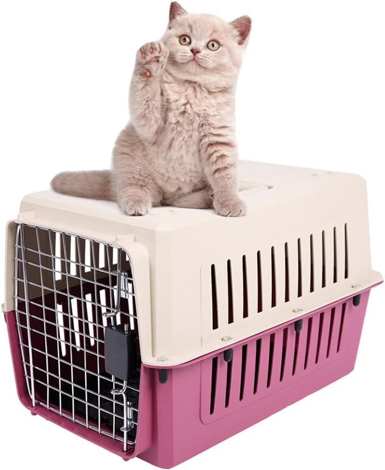 Luckyermore Medium Plastic Cat & Dog Carrier Cage Portable Pet Box Airline Approved Outdoor Kennel Car Travel Box, Red
