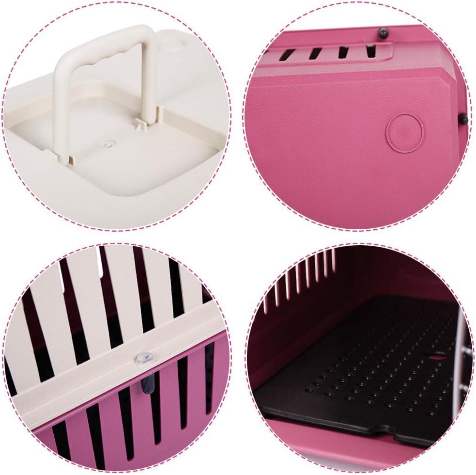 Luckyermore Medium Plastic Cat & Dog Carrier Cage Portable Pet Box Airline Approved Outdoor Kennel Car Travel Box, Red