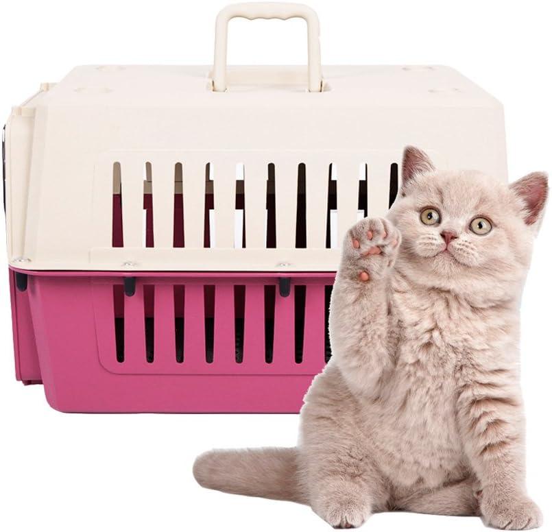 Luckyermore Medium Plastic Cat & Dog Carrier Cage Portable Pet Box Airline Approved Outdoor Kennel Car Travel Box, Red
