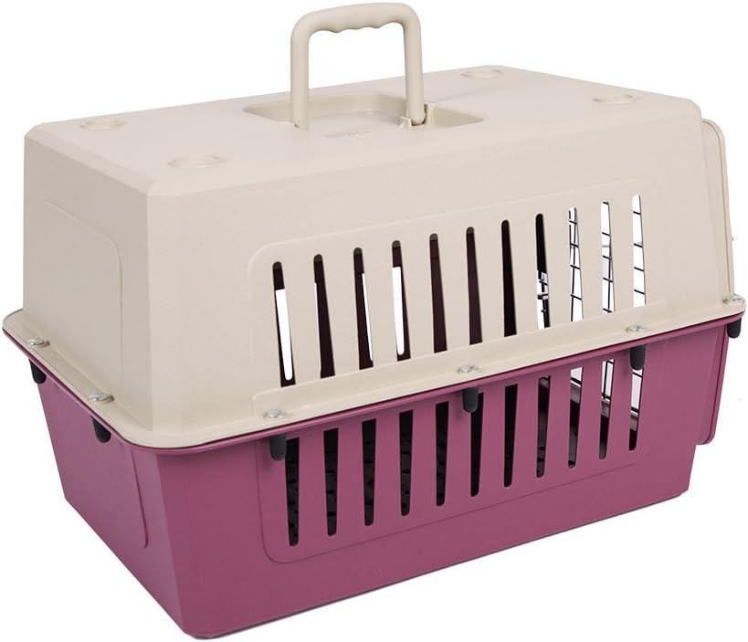 Luckyermore Medium Plastic Cat & Dog Carrier Cage Portable Pet Box Airline Approved Outdoor Kennel Car Travel Box, Red