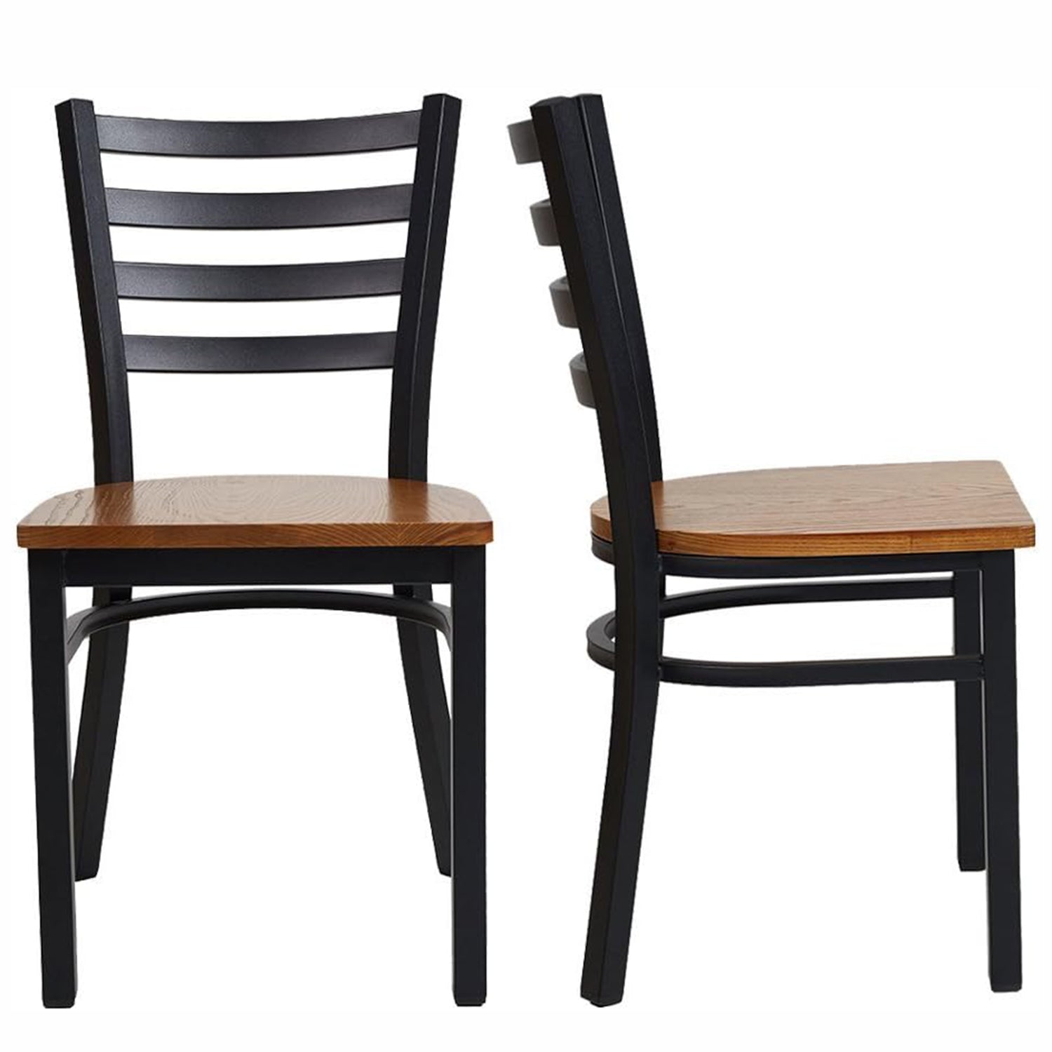 Set of 2 Kitchen Dining Chairs Wood Seat with Metal Legs Fully Assembled, Ladder Back