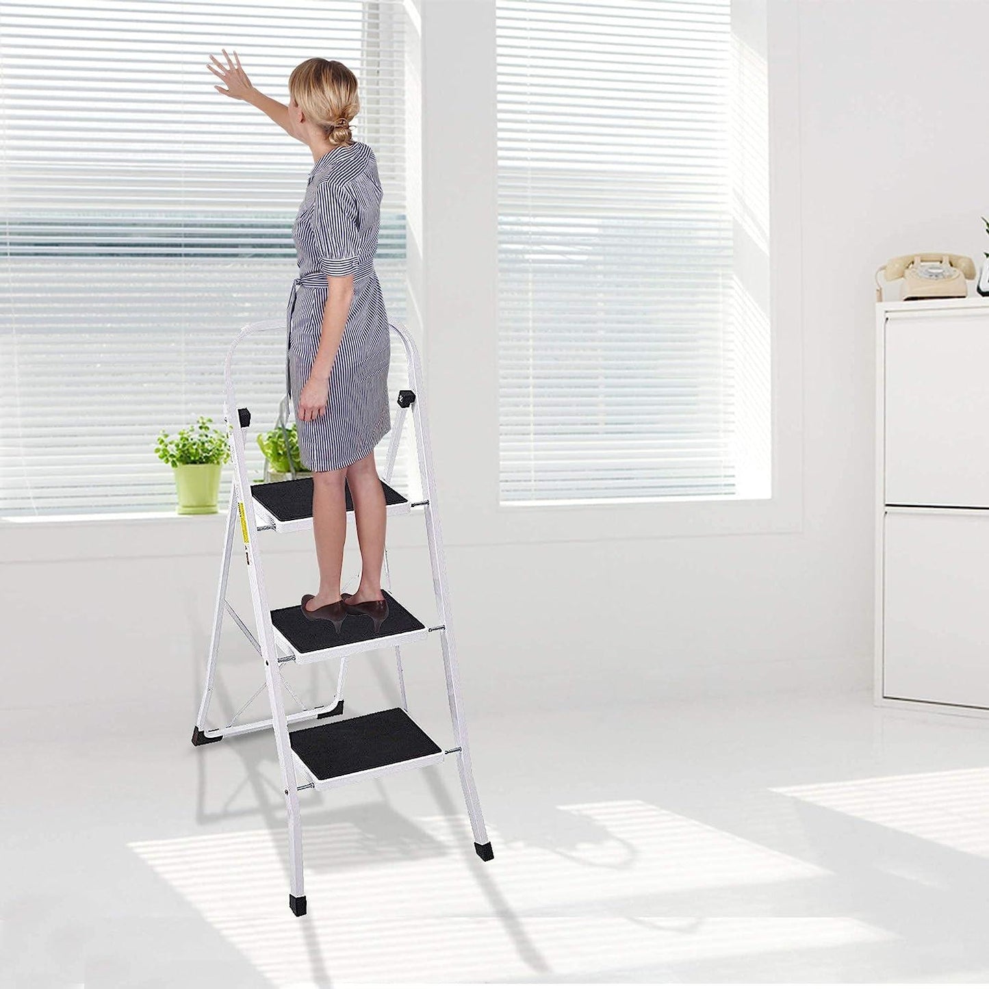 3 Step Ladder Sturdy Step Stool Portable 330lbs Capacity Light Weight for Home Kitchen Office