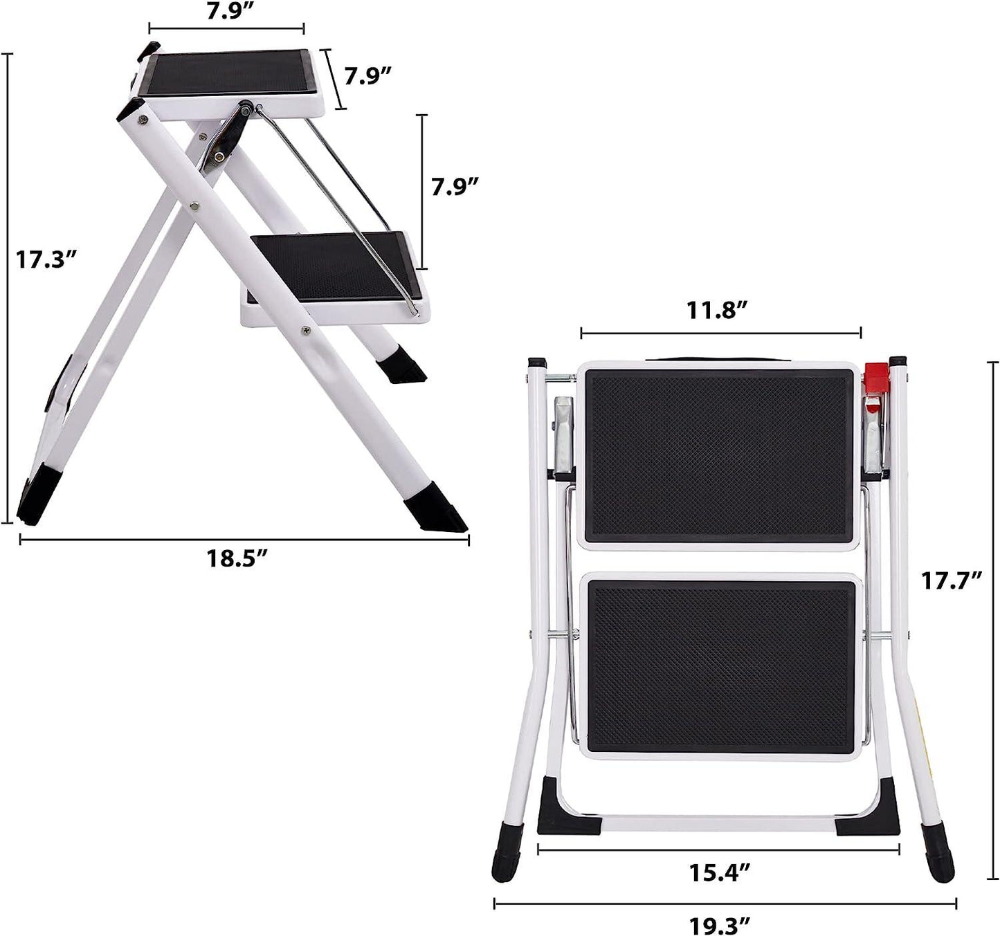 LUCKYERMORE 2 Step Stool Small Foldable Step Ladders with Wide Pedals, 17"