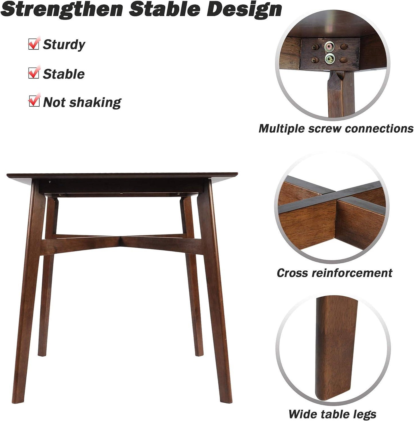 36" Square High Top Bar Table for 2-4 Dining Kitchen Table with Solid Wood Leg