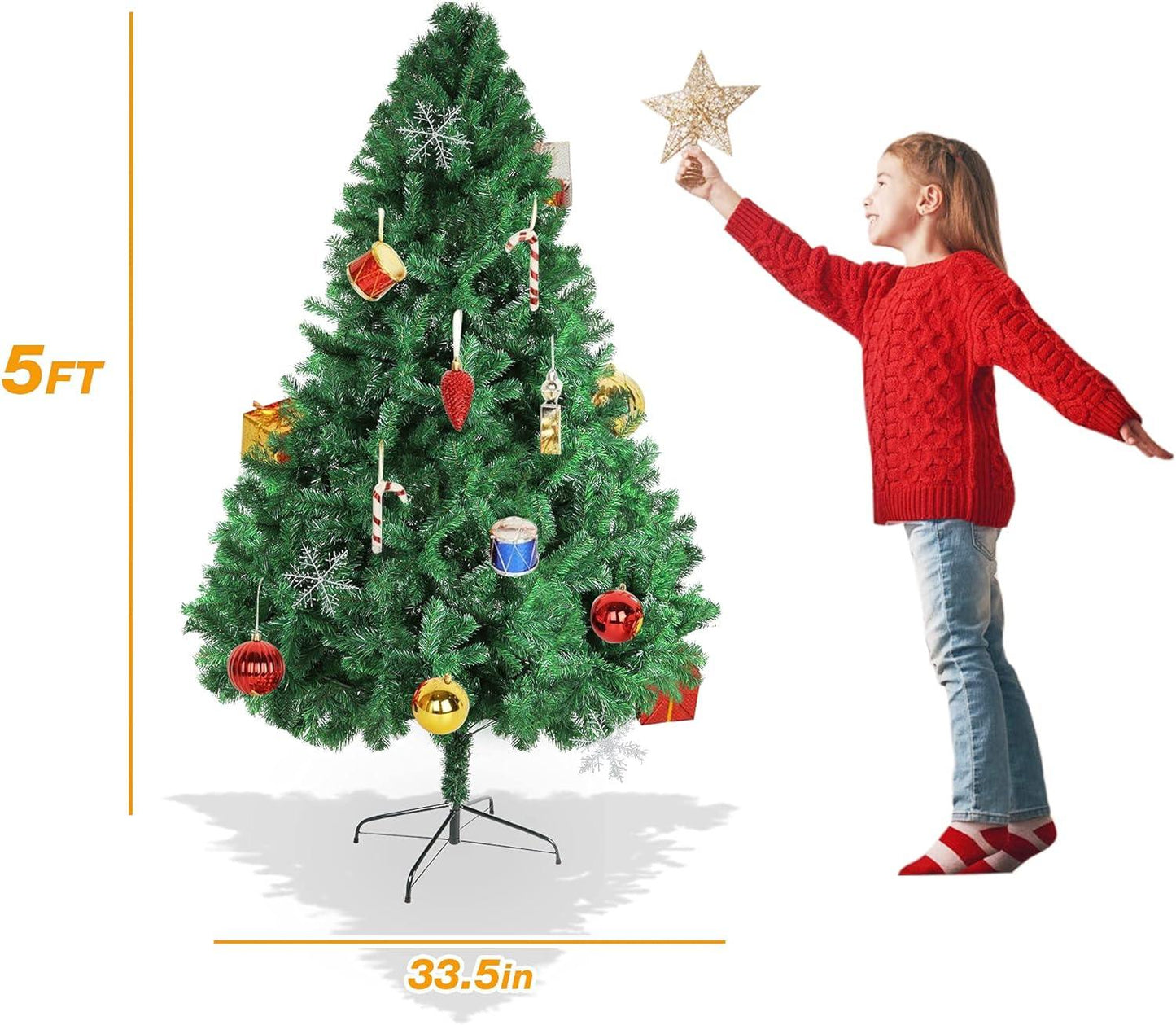 5ft Artificial Christmas Pine Tree Small Xmas Trees with 450 Branch Tips Holiday Decoration
