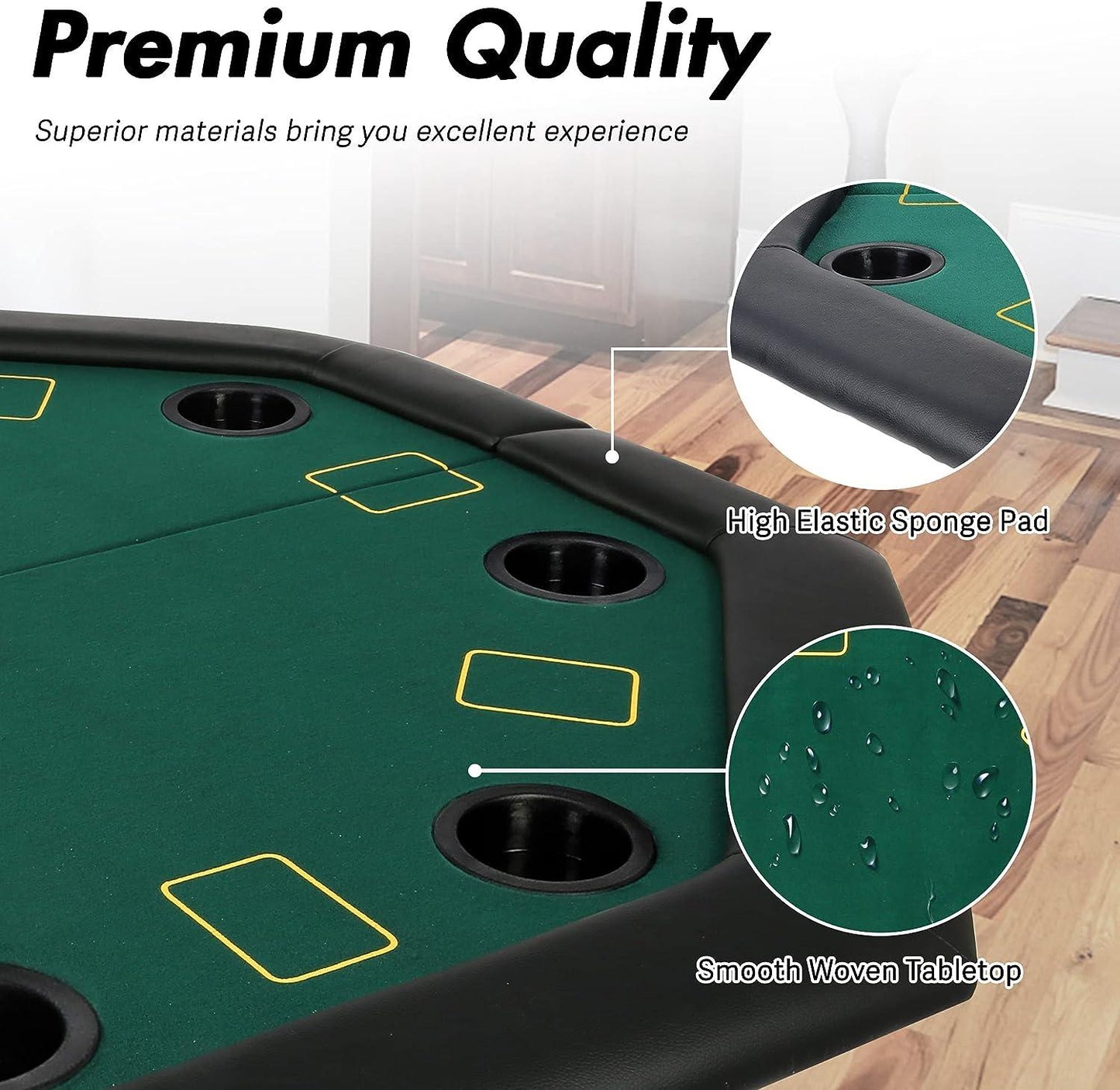 LUCKYERMORE 48" Octagon Folding Poker Table 8 Player Texas Blackjack Poker Mat, PVC Cup Holder