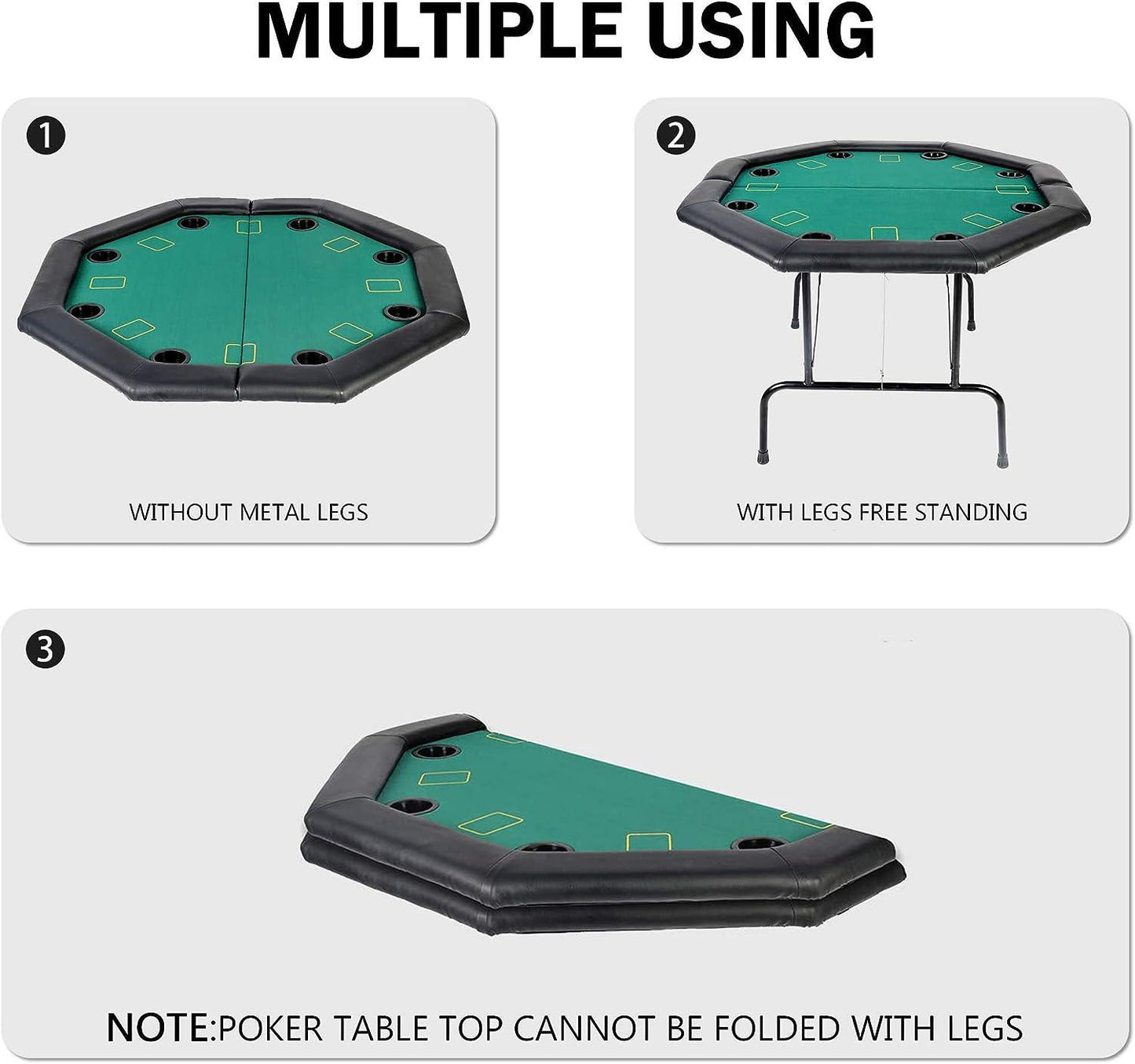 LUCKYERMORE 48" Octagon Folding Poker Table 8 Player Texas Blackjack Poker Mat, PVC Cup Holder