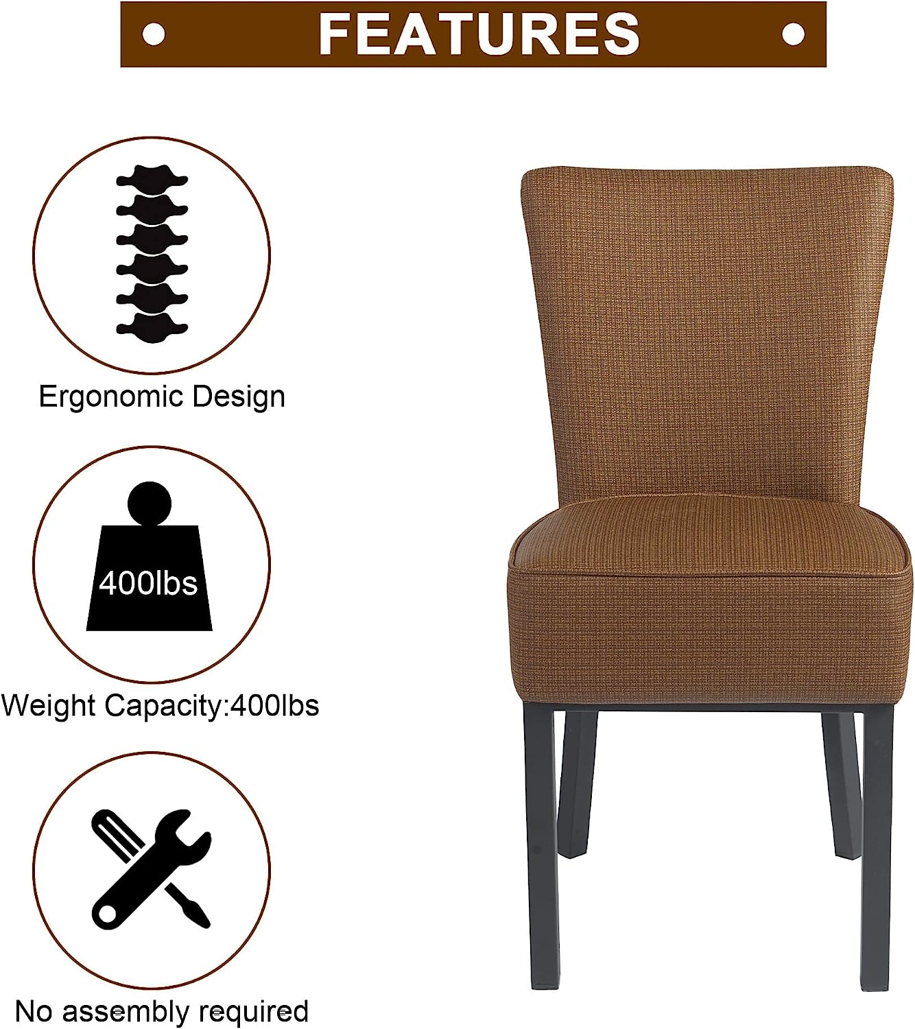 LUCKYERMORE Set of 2 Upholstered Dining Chairs PU Leather Modern Dining Room Chairs, Coffee