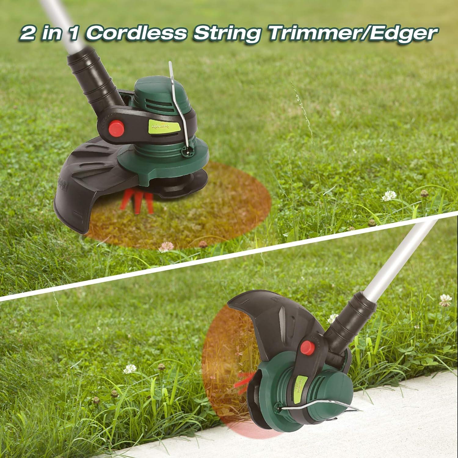 20V Cordless String Trimmer/Edger, 10” Cutting Path, 2.0Ah Battery & Charger Included - Luckyermore