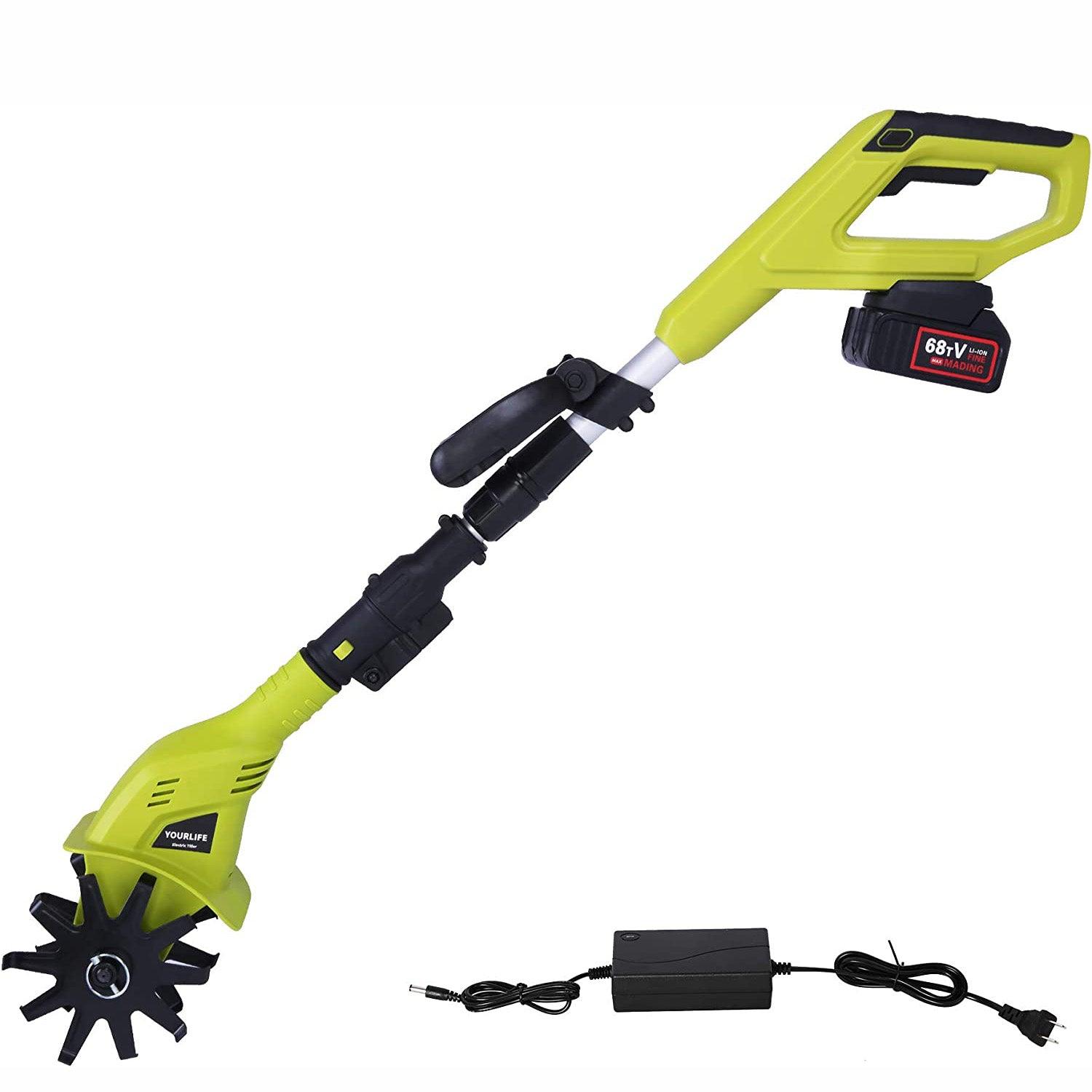 LUCKYERMORE Cordless Electric Garden Tiller/Cultivator Adjustable with 20V 2.0 Ah Lithium Battery and Charger