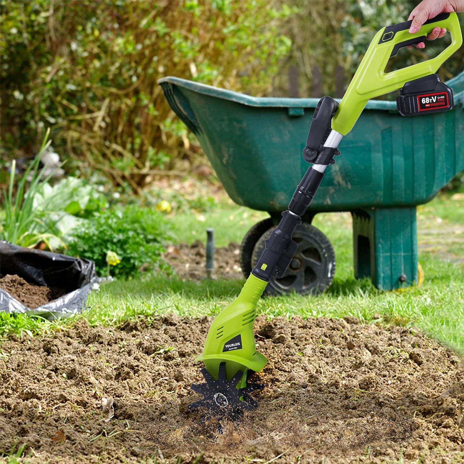 LUCKYERMORE Cordless Electric Garden Tiller/Cultivator Adjustable with 20V 2.0 Ah Lithium Battery and Charger