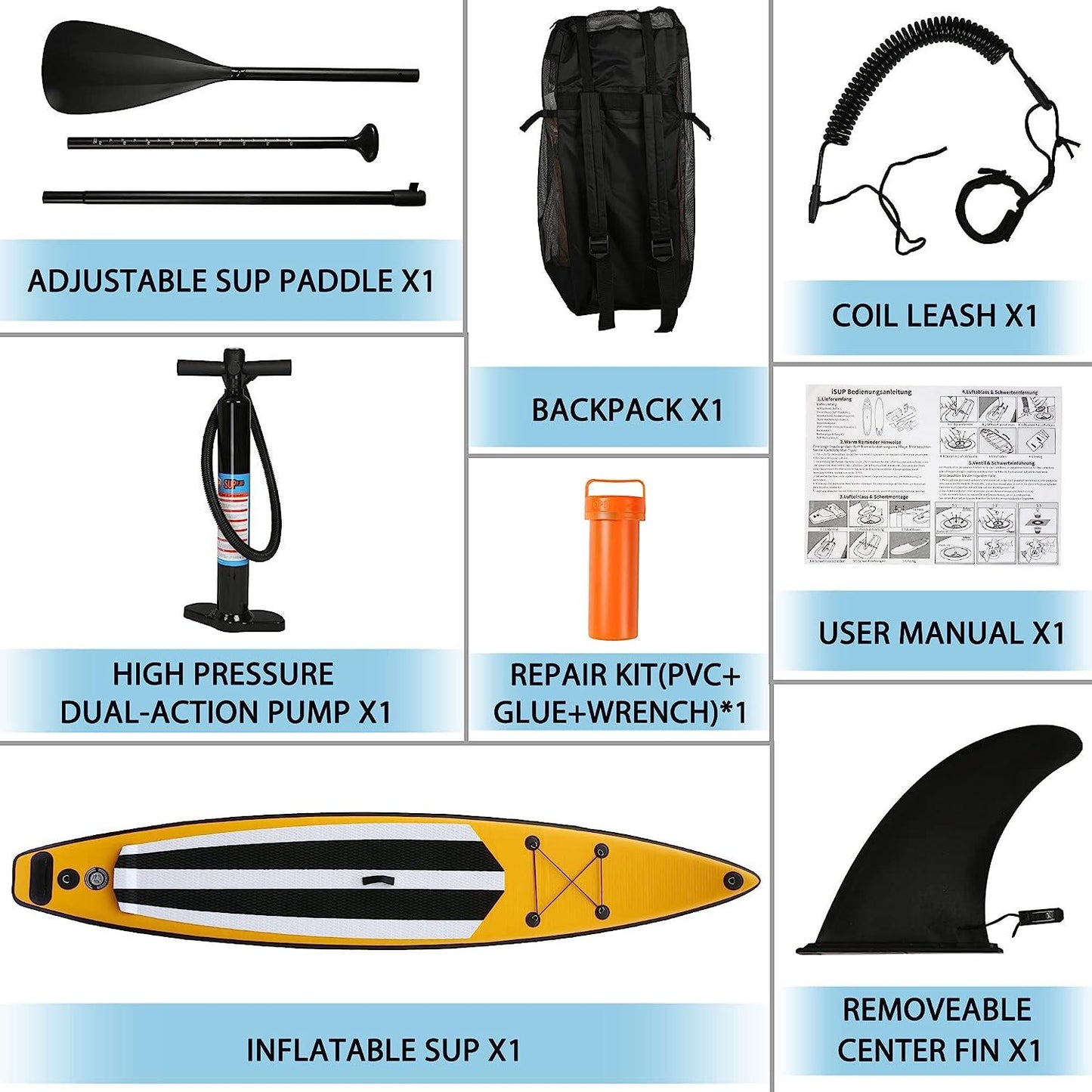 LUCKYERMORE 12.6'x28''x6'' Inflatable Stand Up Paddle Board with SUP Accessories & Carry Bag, Yellow
