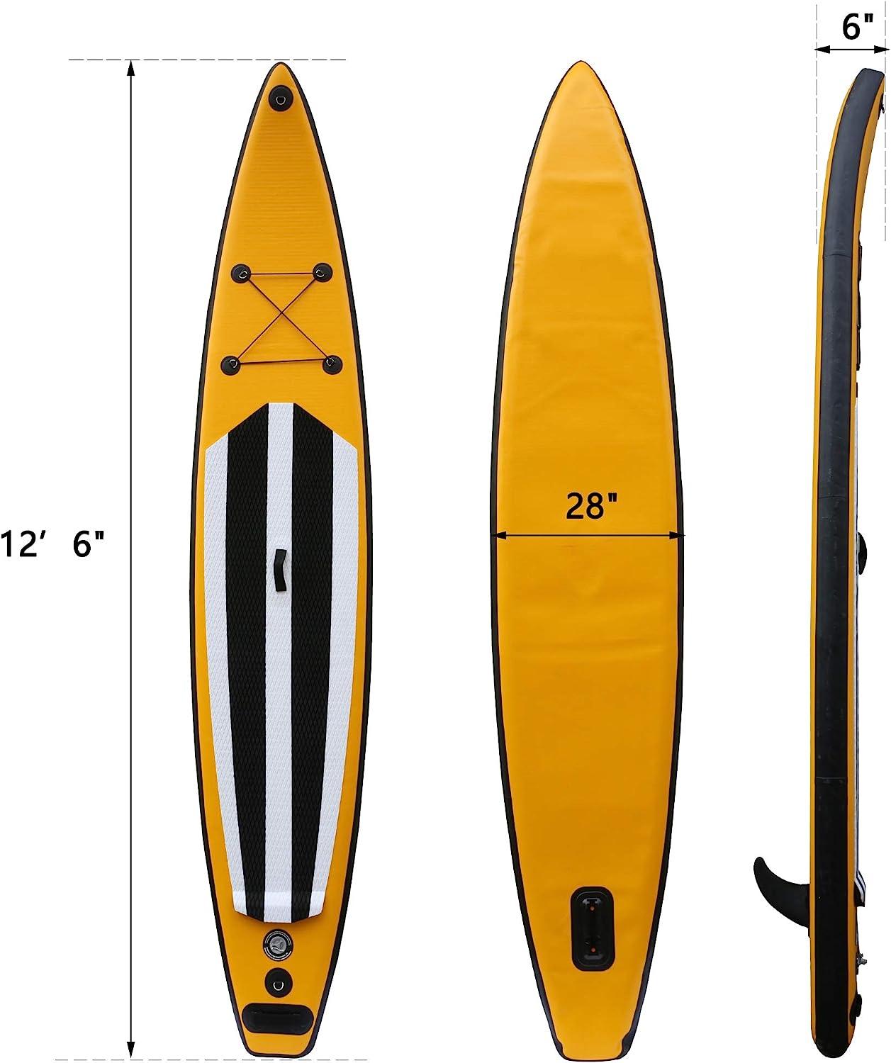 LUCKYERMORE 12.6'x28''x6'' Inflatable Stand Up Paddle Board with SUP Accessories & Carry Bag, Yellow