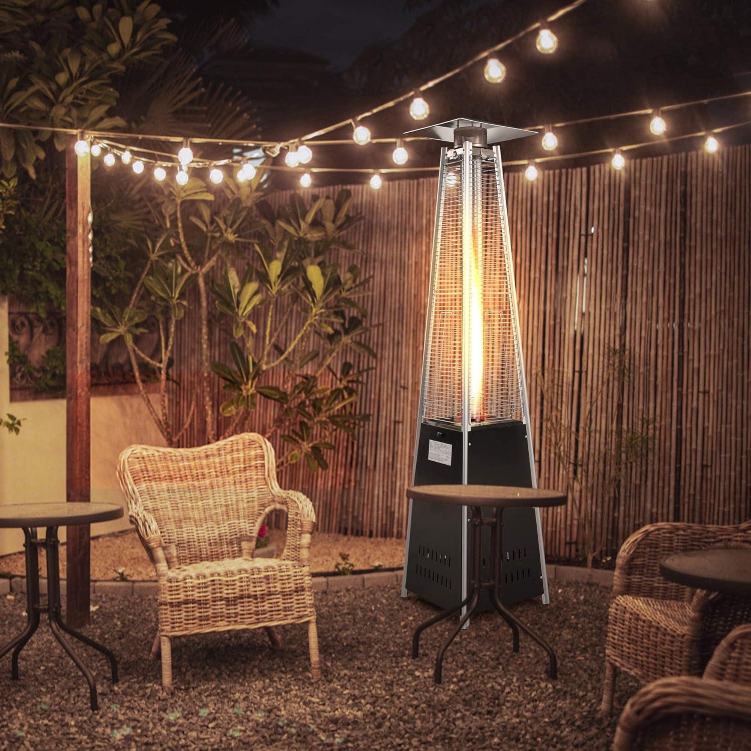 Pyramid Patio Heater Propane Outdoor 42,000 BTU Quartz Glass Tube Flame Heater with Wheels, Black