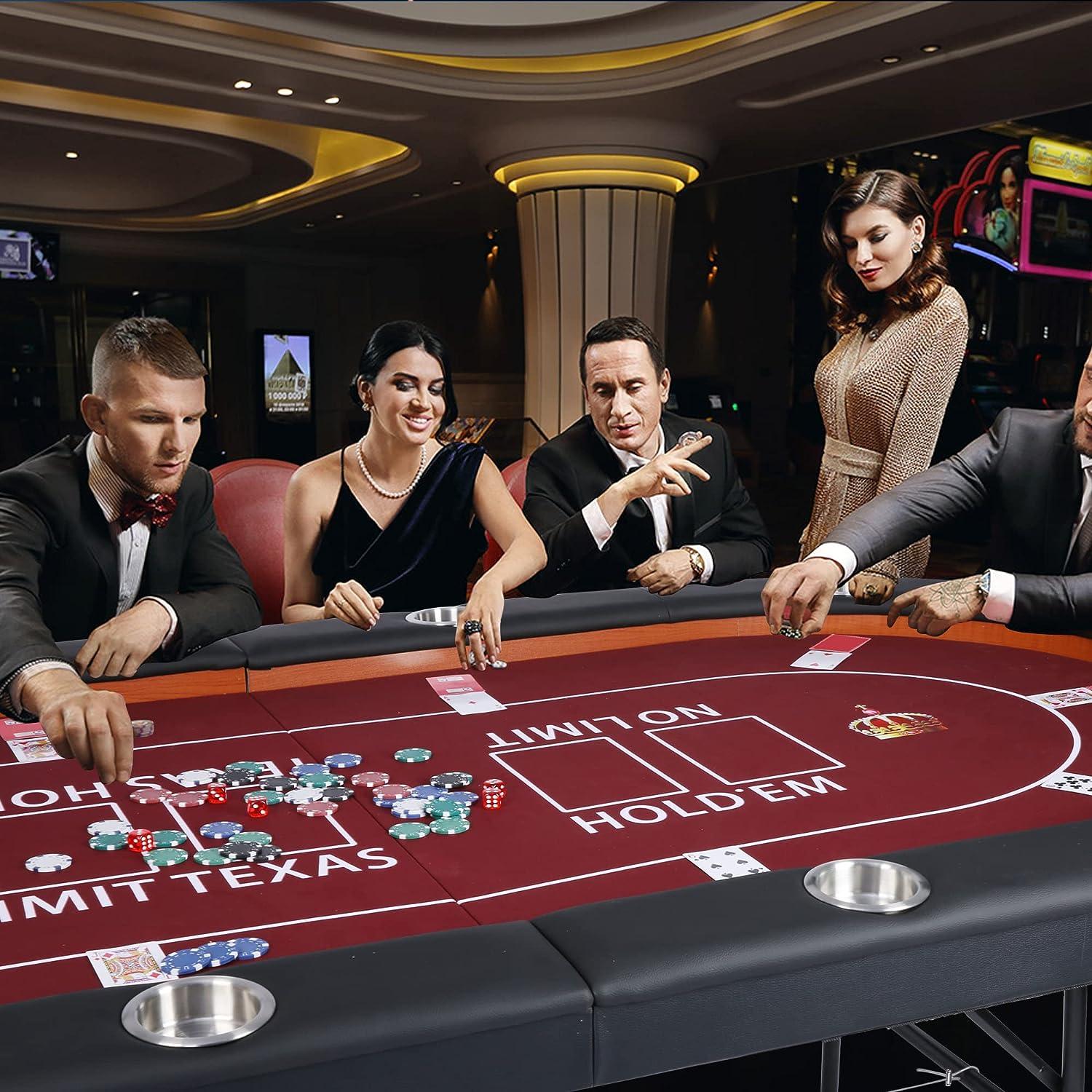 90.5" Folding Poker Table 10 Player Casino Texas Holdem Table for Blackjack Board Game, Red