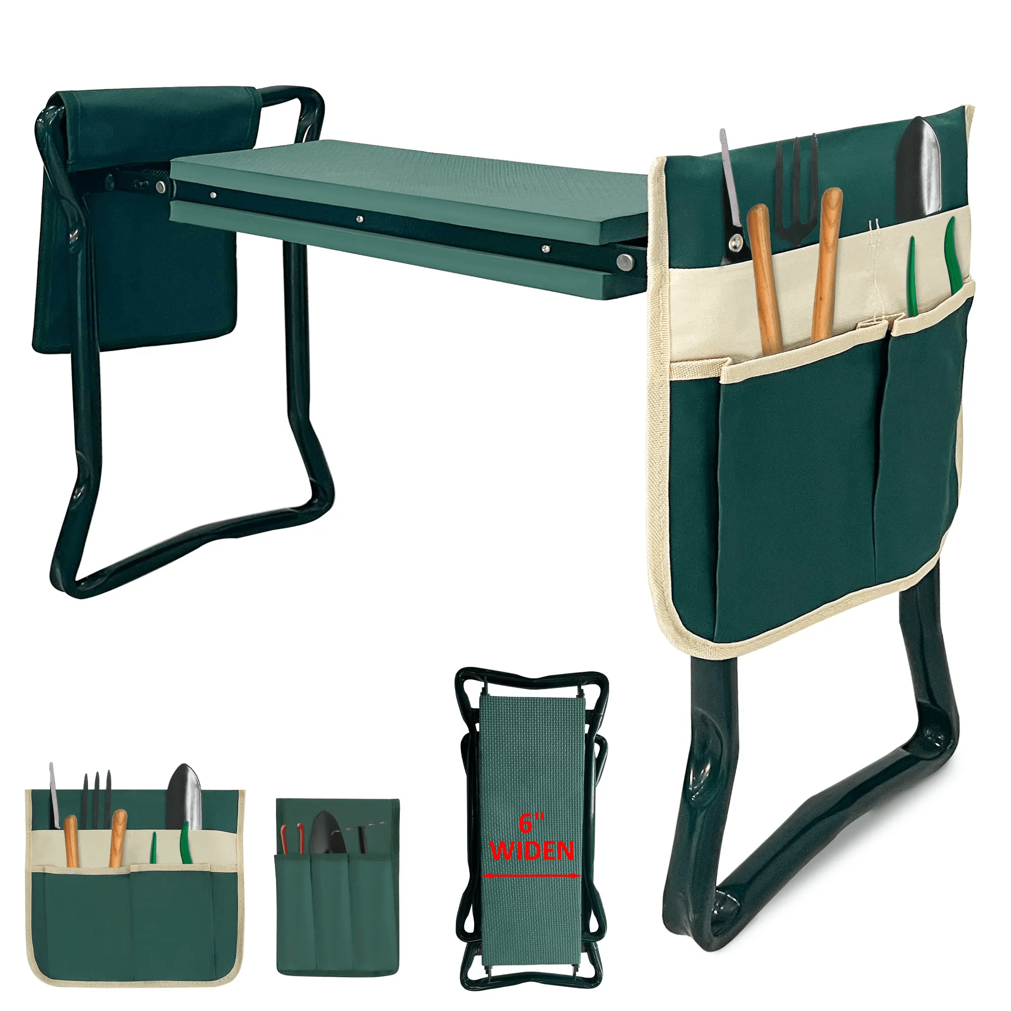 LUCKYERMORE Garden Kneeler Folding Garden Stools Bench and Seat with 2 Tool Pouches, New