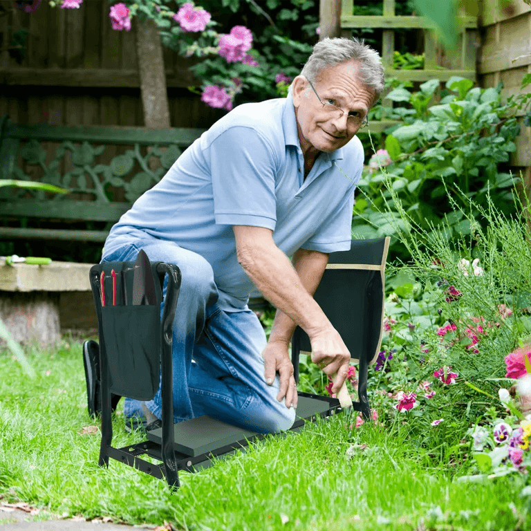 LUCKYERMORE Garden Kneeler Folding Garden Stools Bench and Seat with 2 Tool Pouches, New