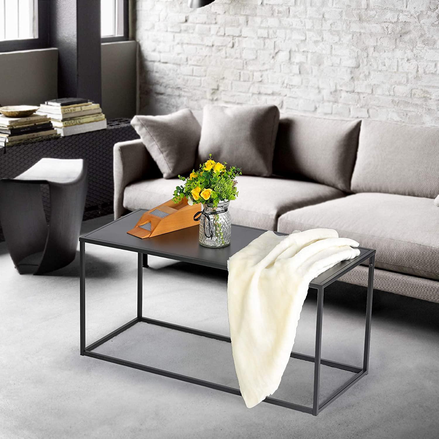 Simple Style Tea Table Modern Coffee Table with Metal Frame Light Weight Tea Table (1 Tier) - Luckyermore