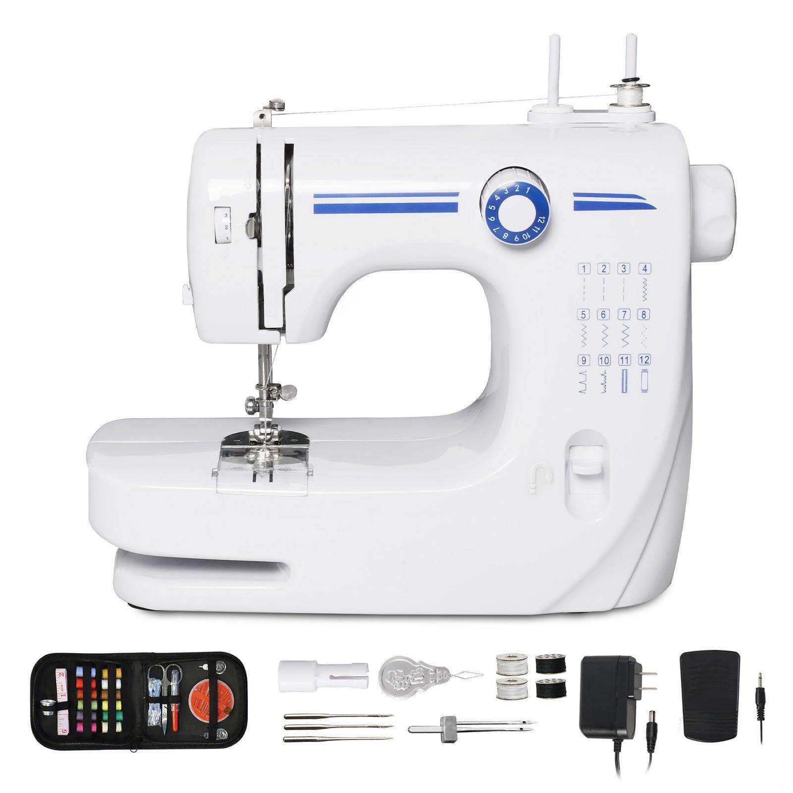 Portable Mini Sewing Machine for Beginners with Foot Pedal 12 Built-In Stitches Double Thread, Blue
