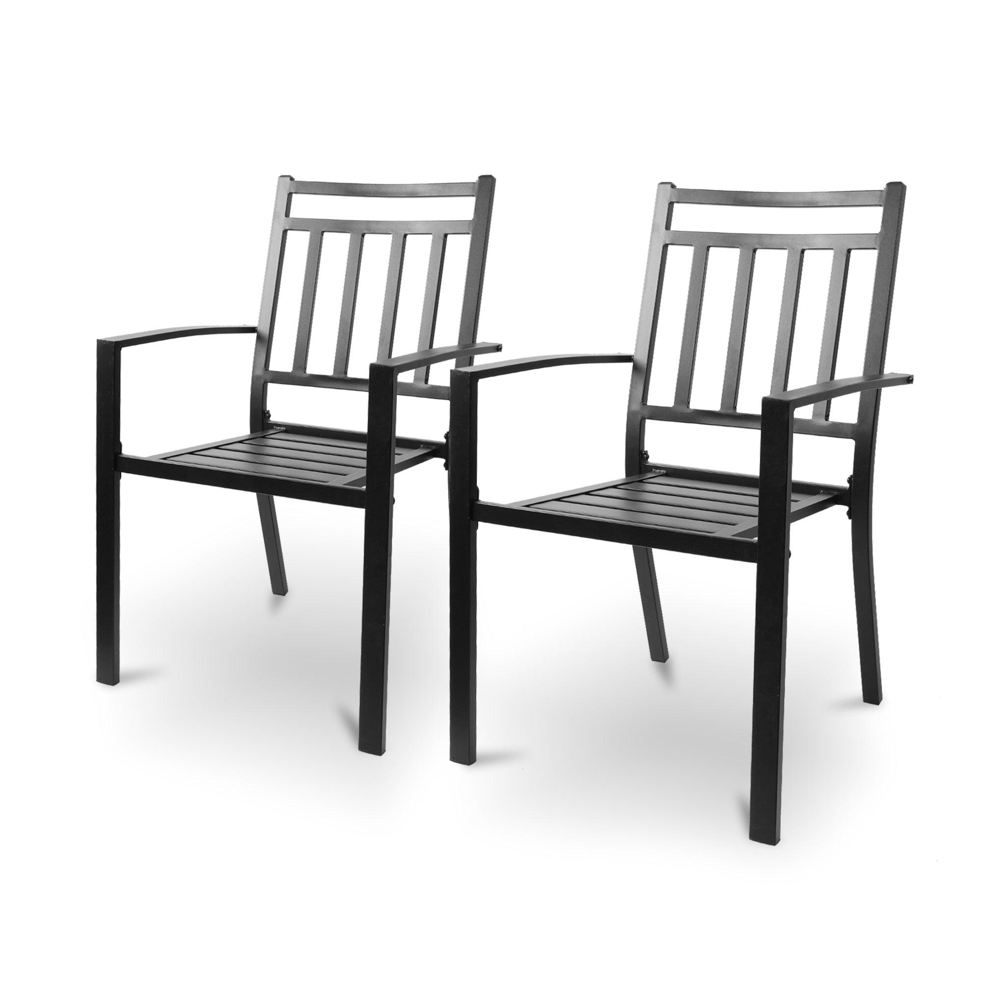 LUCKYERMORE Set of 2 Outdoor Patio Dining Chairs with Armrest Garden Stackable Metal Chairs, Black