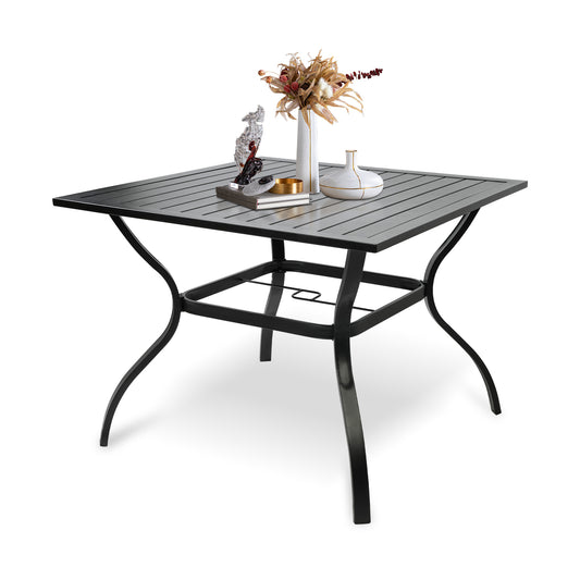 37" Square Patio Outdoor Dining Table for 4 with Umbrella Hole Metal Table, Black