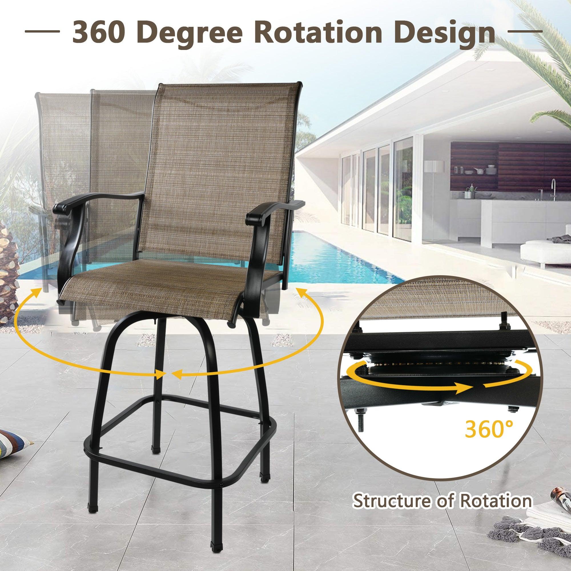 Outdoor Patio Swivel Bar Set with 2 Bar Chairs and 1 Square Table 27.5" - Luckyermore