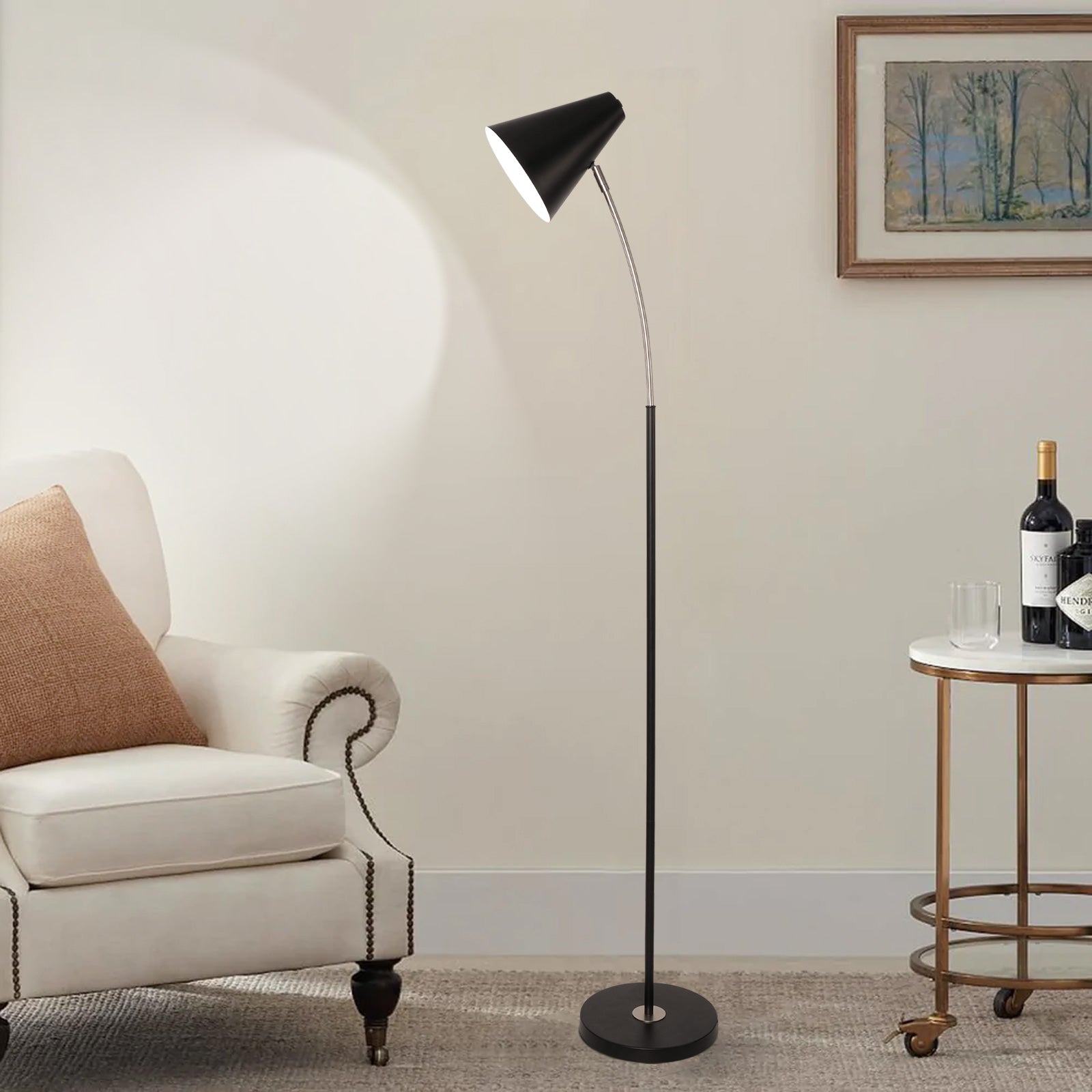 Simple Standing Floor Lamp with Adjustable Metal Shade Foot Switch Tall Stand Up Reading Lamp, Black