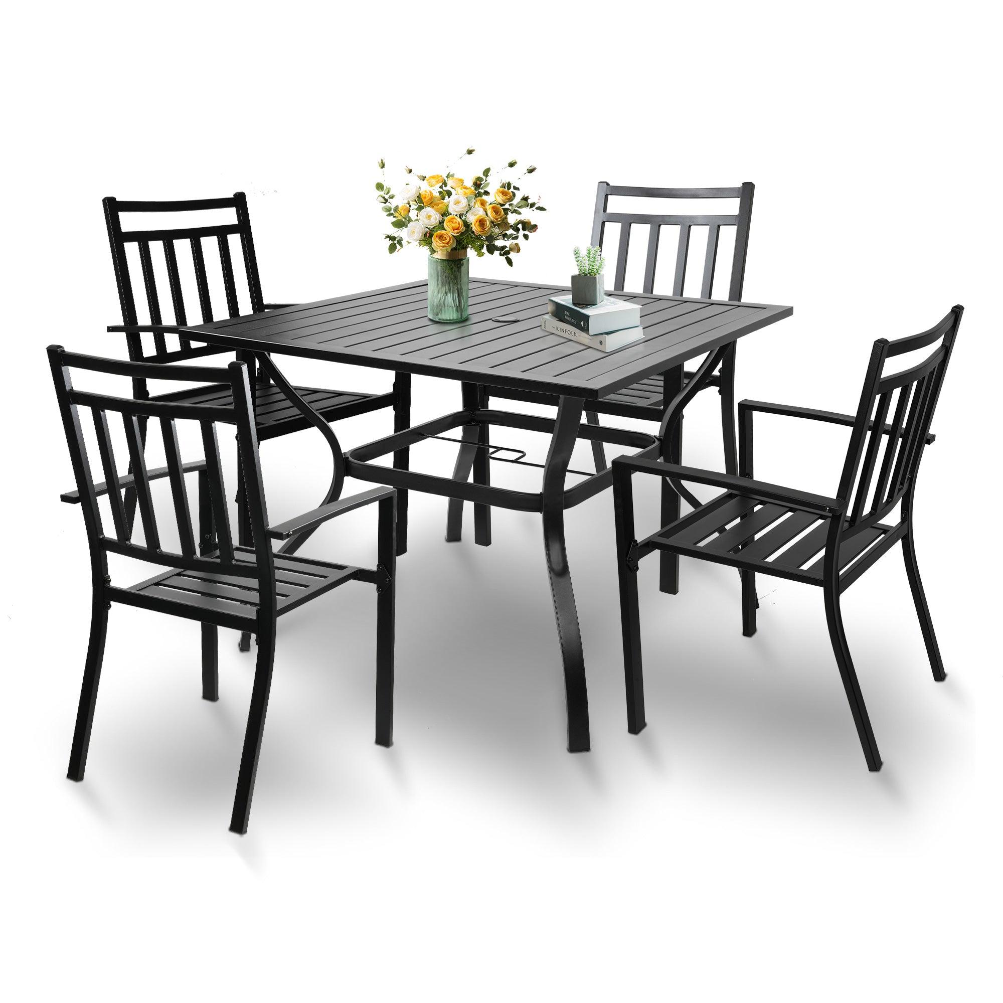 LUCKYERMORE 5 Piece Outdoor Patio Metal Table Set, 1 Dining Table 37" for 4 with 4 Metal Chairs Outdoor Dining Set