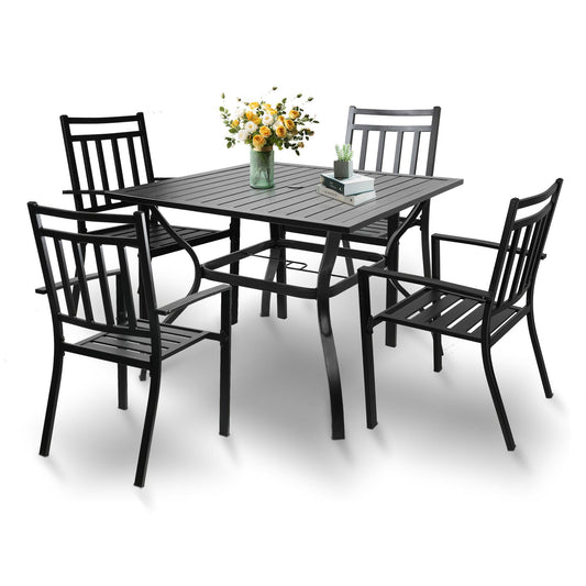 5 Piece Outdoor Patio Metal Table Set, 1 Dining Table 37" for 4 with 4 Metal Chairs Outdoor Dining Set