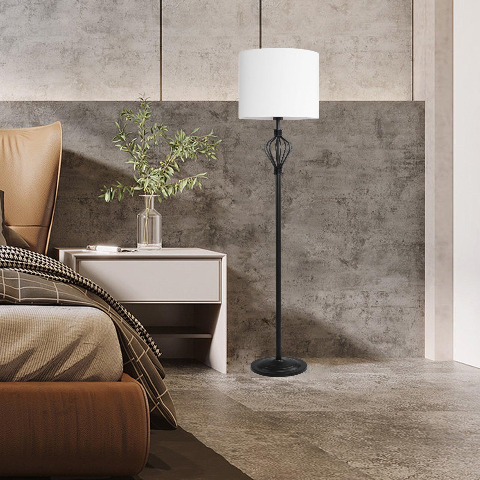 Standing Floor Lamp with 8W LED Bulb Foot Switch Fabric Lamp Shade Tall Stand Up Floor Lamp, Black and White - Luckyermore
