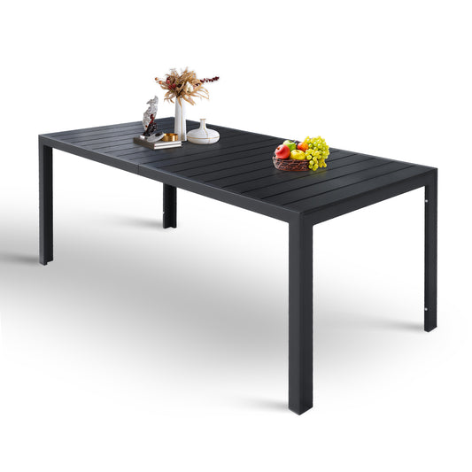 71" Outdoor Patio Dining Table for 6-8 Rectangular Table with Aluminum Frame, Black