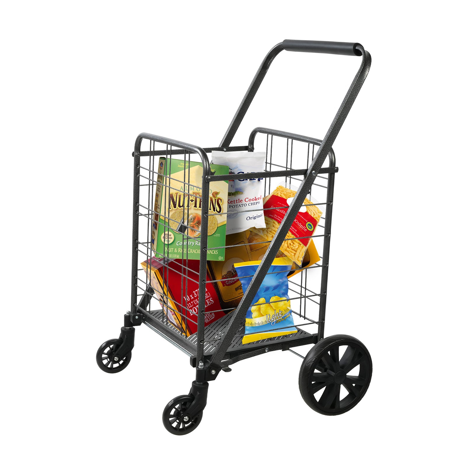 Folding Grocery Shopping Cart Collapsible Utility Cart with 360° Swivel Wheels, Black