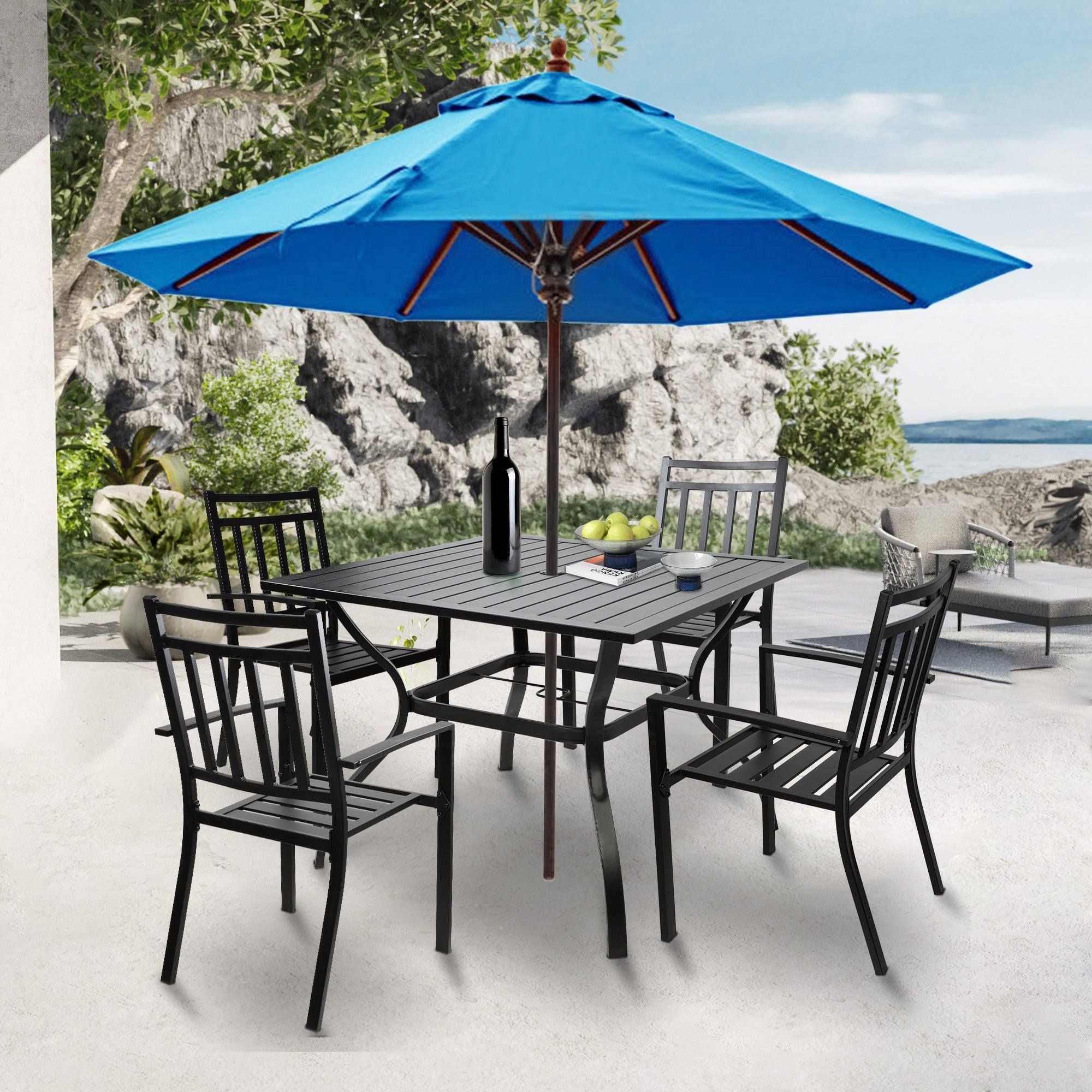 LUCKYERMORE 5 Piece Outdoor Patio Metal Table Set, 1 Dining Table 37" for 4 with 4 Metal Chairs Outdoor Dining Set